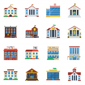 Government buildings flat color icon set Free Vector