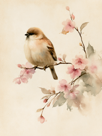 Graceful Sparrow on Cherry Blossom Branch