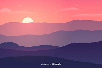 Gradient colors mountains with bright sun Free Vector