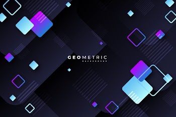 Gradient geometric shapes on dark background Free Vector