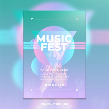 Gradient music festival poster template Free Psd