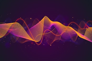 Gradient violet and orange equalizer wave background Free Vector