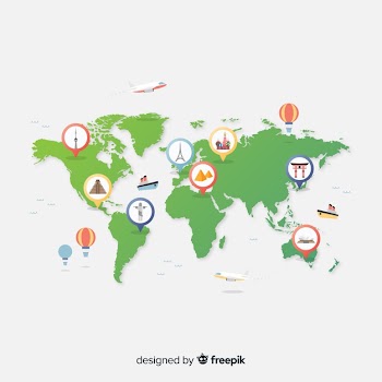 Gradient world tourism day with illustrated pinpoints Free Vector