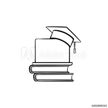 Graduation cap on book and laptop hand drawn outline doodle icon