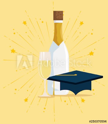 graduation cap with champagne to happy celebration