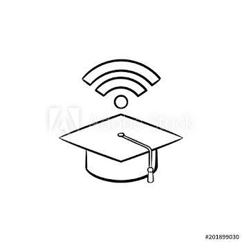 Graduation cap with network wifi sign hand drawn outline doodle icon