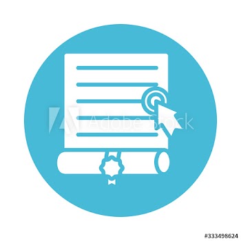 graduation certificate and mouse arrow education online block style