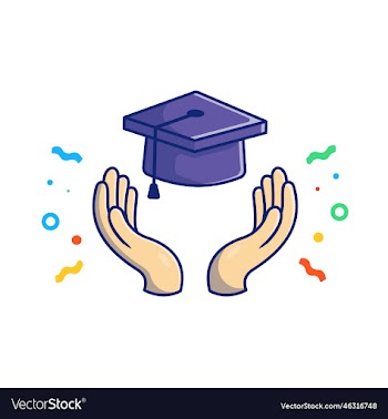 graduation hat hands and confetti cartoon