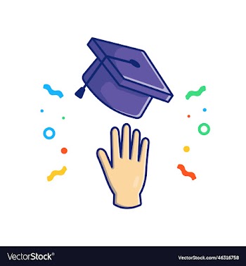 graduation hat hands and confetti cartoon