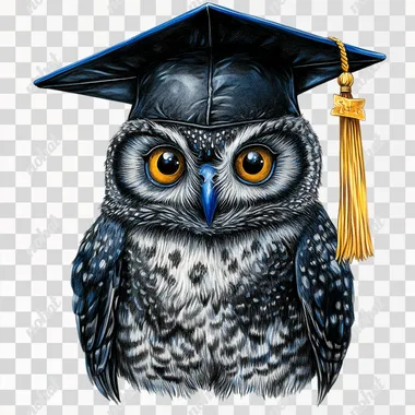 Graduation Owl: A Detailed Airbrush Illustration with Cap and Tassel Graduation Owl: A Detailed Airbrush Illustration with Cap and Tassel