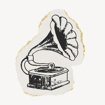 Gramophone drawing, ripped paper, gold | Free PSD Illustration - rawpixel