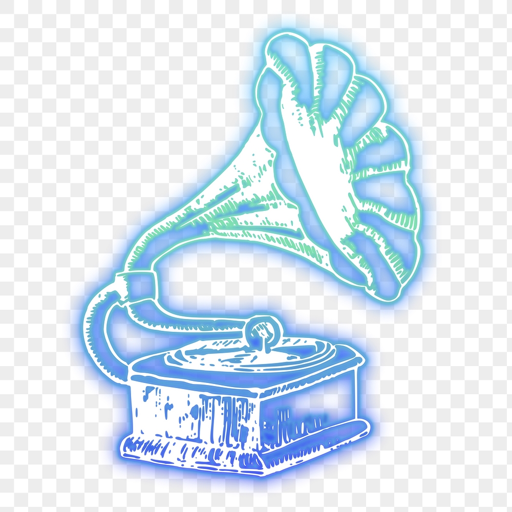 Gramophone png sticker, blue neon, | Free PNG - rawpixel