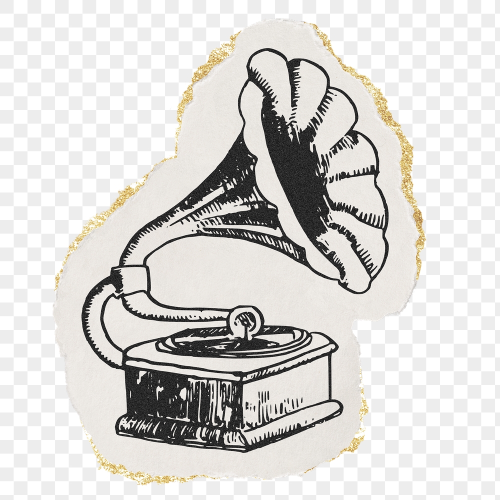 Gramophone png sticker, ripped paper, | Free PNG Illustration - rawpixel