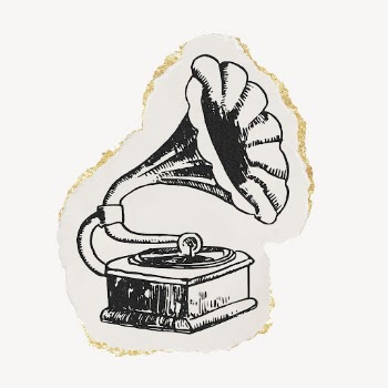 Gramophone, ripped paper clipart, gold | Free Vector Illustration - rawpixel