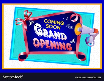 grand opening banner coming soon sticker design