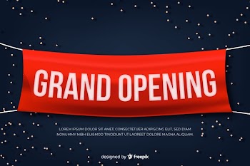 Grand opening banner in realistic style Free Vector