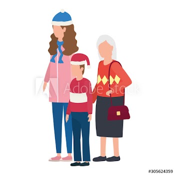 grandmother with daughter and grandson using christmas hat