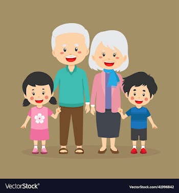 grandparents standing with grandchildren