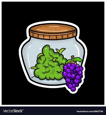 grape fruit flavor with cartoon mascot of weed