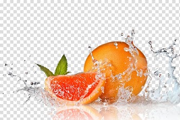 Grapefruit with water splash illustration, Orange juice Fruit, Fruit Water Splash Free transparent background PNG clipart