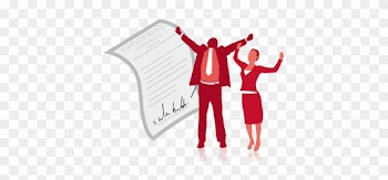 Graphic Depicts An Employment Contract With Two People - Contract Signed