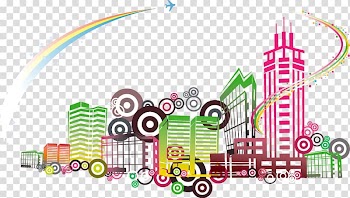 Graphic design Cartoon Building, Cartoon colorful city building flat transparent background PNG clipart