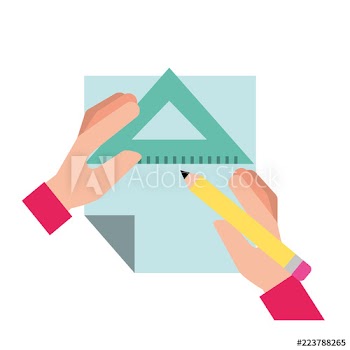 graphic designer hands with pencil ruler triangle and paper