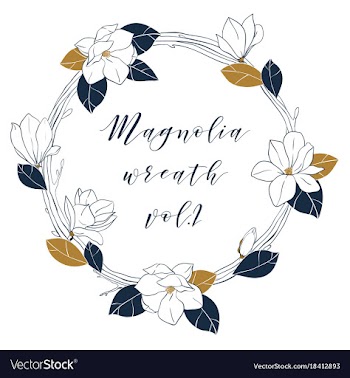 Graphic magnolia wreath in deep blue and bronze vector image