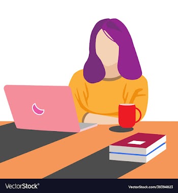 graphic of a woman using her laptop