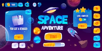 Graphic user interface for space adventure game Free Vector