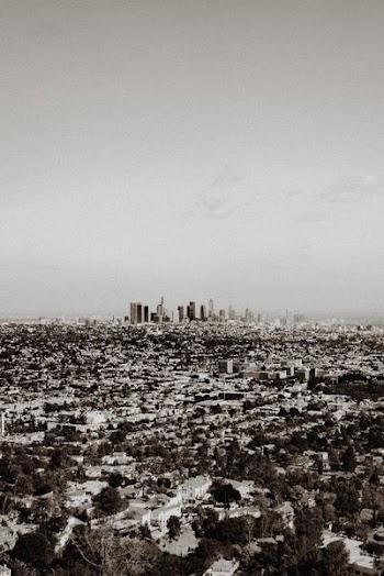 grascale photo of buildings