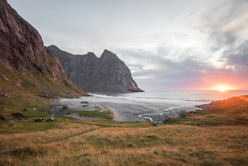 Grass Field Near Mountain