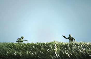 Grassy Fiels With Armed Toy Soldiers
