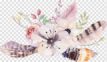 Gray and beige flower illustration, Flower Feather Watercolor painting Boho-chic, Bohemia transparent background PNG clipart