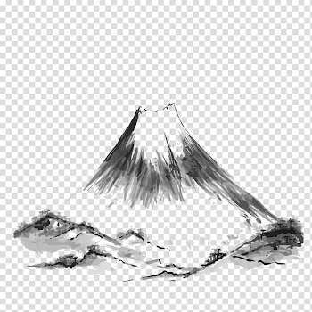 Gray and black abstract painting, Mount Fuji Mountain Drawing Illustration, Mountain Ink transparent background PNG clipart