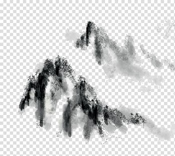 Gray and black illustration, Ink wash painting Black and white , Chinese ink painting mountains transparent background PNG clipart
