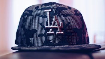 Gray and Black La Embroidered Fitted Cap