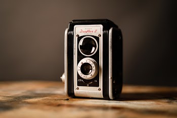 Gray and Black Vintage Camera