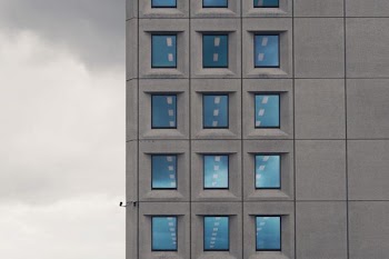 gray and blue cartoon building illustration