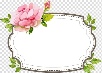 Gray and pink floral frame, Label Flower, Sweet wedding style hand painted flower label stickers transparent background PNG clipart