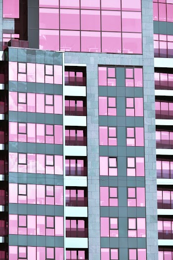Gray and Pink Glass Buildings