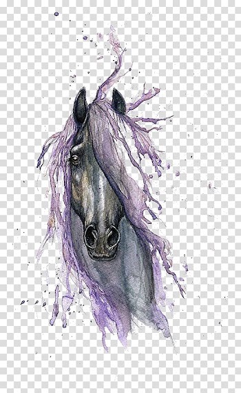 Gray and purple horse painting, Horse Watercolor painting Drawing Tattoo, horse transparent background PNG clipart