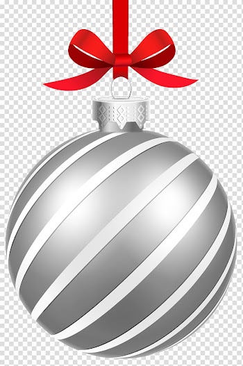 Gray bauble illustration, Christmas ornament Christmas decoration , Silver Striped Christmas Ball transparent background PNG clipart
