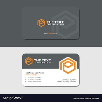 Gray business cards with orange hexagon letter p vector image