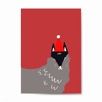 Gray cartoon wolf wearing a Christmas hat vec.. | Free stock vector - 476997