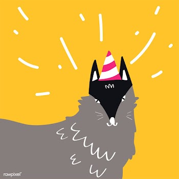 Gray cartoon wolf wearing a party hat vector .. | Free stock vector - 476987