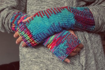 Gray Cyan and Red Knitted Sweater