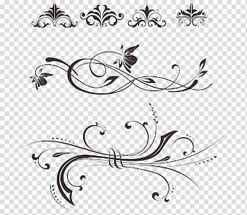Gray floral decors, Ornament Motif, Hand painted lines Decorative transparent background PNG clipart