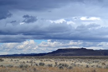 Gray Grass Field Leading to Mountains Under Gray Heavy Clouds