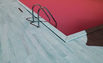 gray metal pool ladder